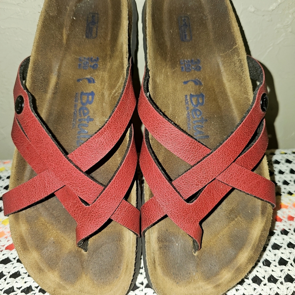 Birkenstock Betula Vinja Red Soft Cork Footbed Leather Strappy Sandals Shoes 39 - Picture 14 of 16